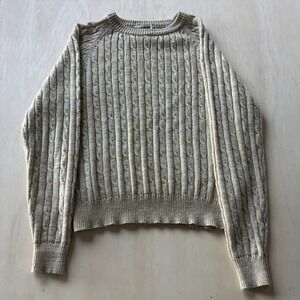 Vintage Ivy League Sweater Womens Medium White Crew Neck Cable-Knit Pullover